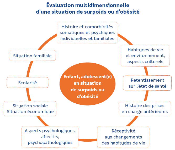 Evaluation multidimensionnelle d'une situation de surpoids ou d'obésité (schéma)