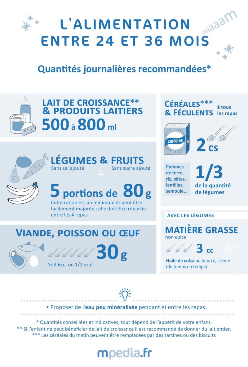 Infographie alimentation recommandée entre 24 et 36 mois