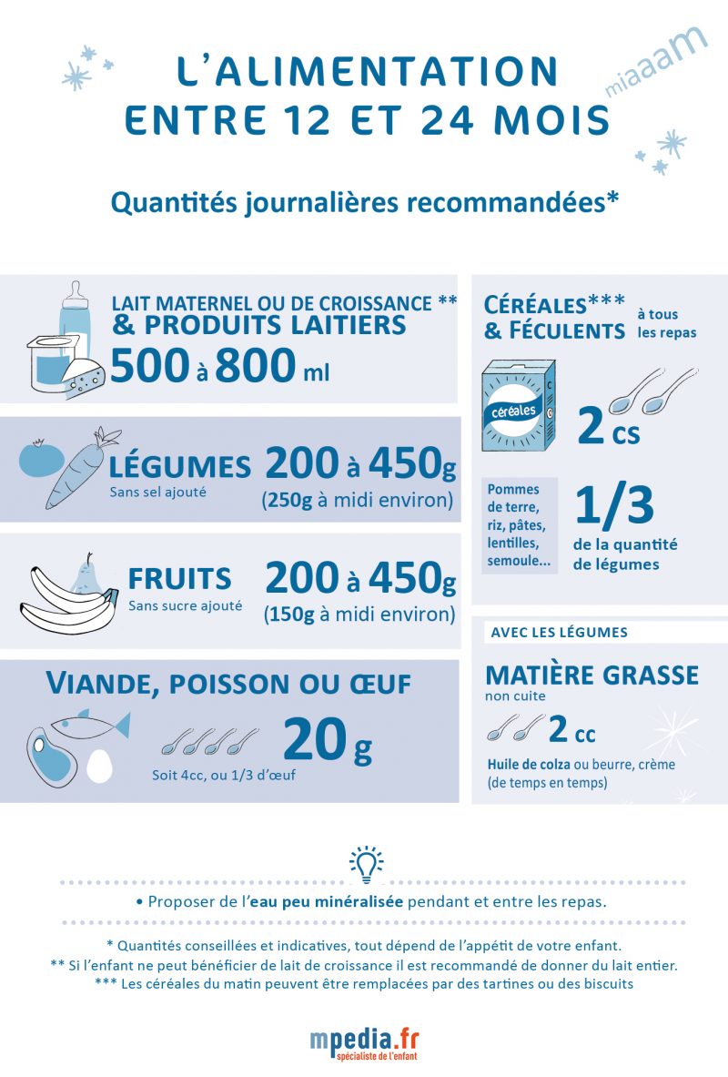 Infographie alimentation recommandée entre 12 et 24 mois